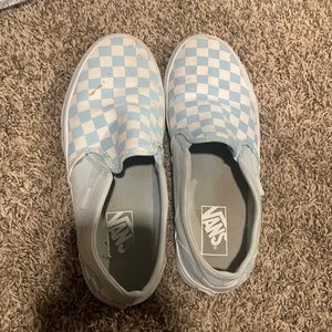 Sky blue and white checkered vans